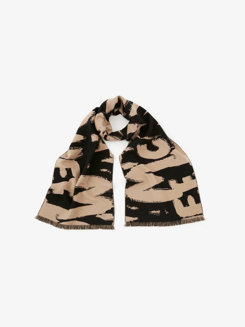 Mcqueen Graffiti Scarf in Black/beige - 3