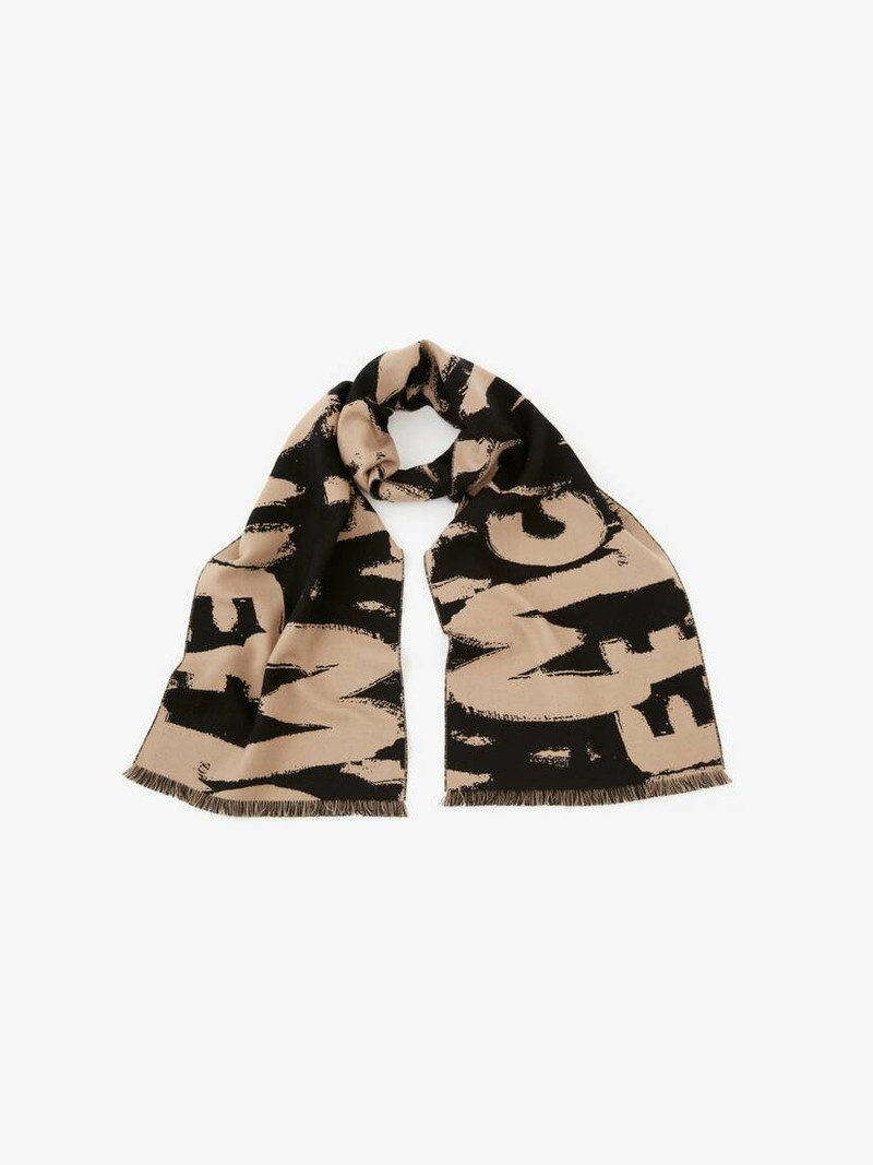 Mcqueen Graffiti Scarf in Black/beige 3