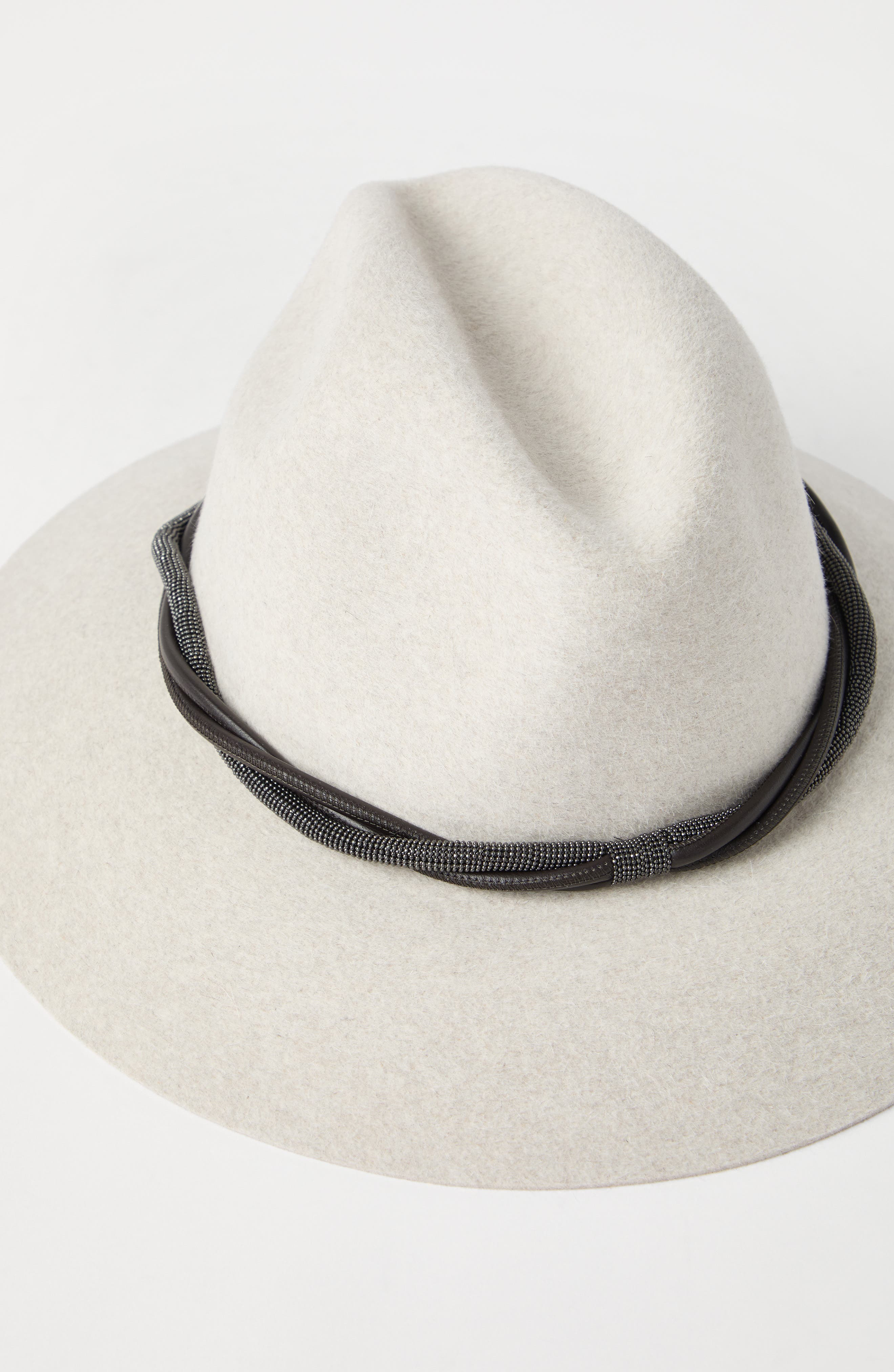 Brunello Cucinelli Felt fedora with monili in Light Grey at Nordstrom - 3