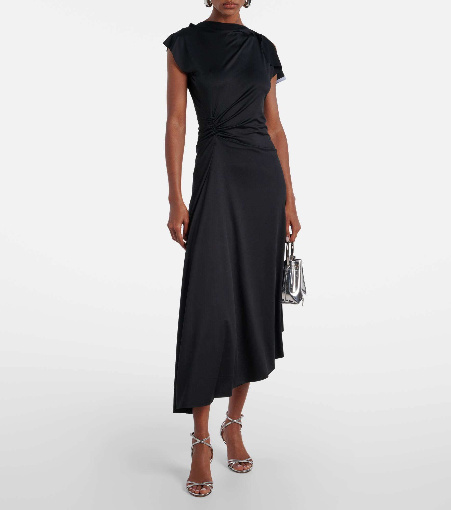 Draped asymmetric midi dress - 2