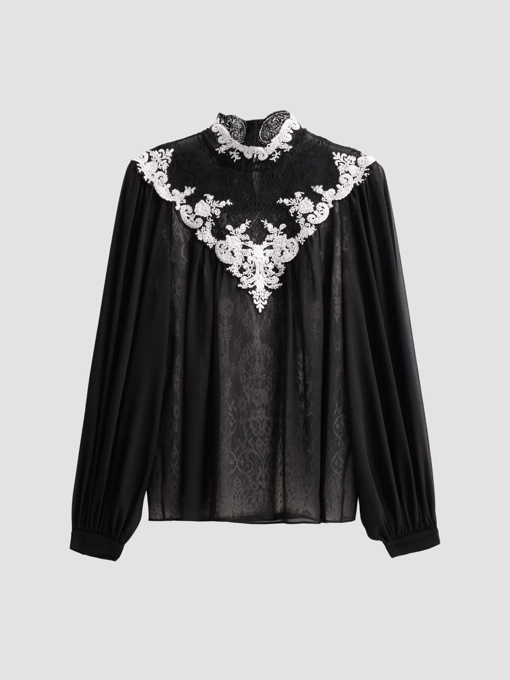 Women's Teagan Lace-Embroidered Blouse - Black - 1