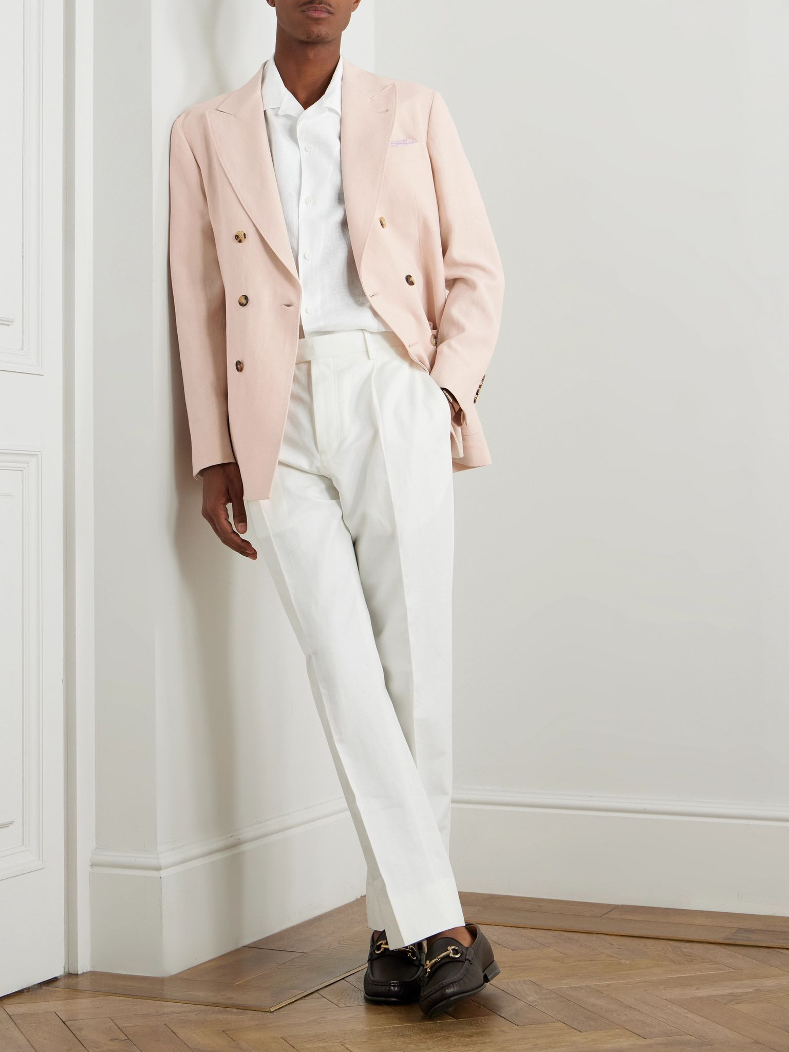 Camp-Collar Linen Shirt White - 2