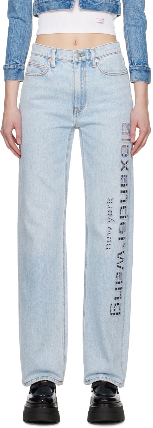 デニム・ジーパン ALEXANDER WANG EZ JEANS IN DENIM EZ Mid Rise Jeans With Embossed Logo in VINTAGE LIGHT INDIGO