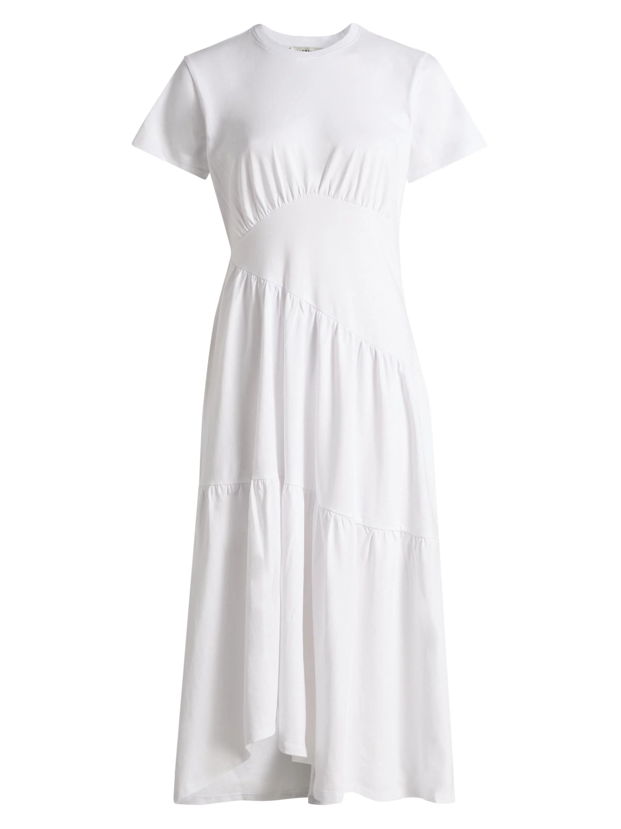 Women's Gathered Seam Cotton Midi-Dress - White - 1