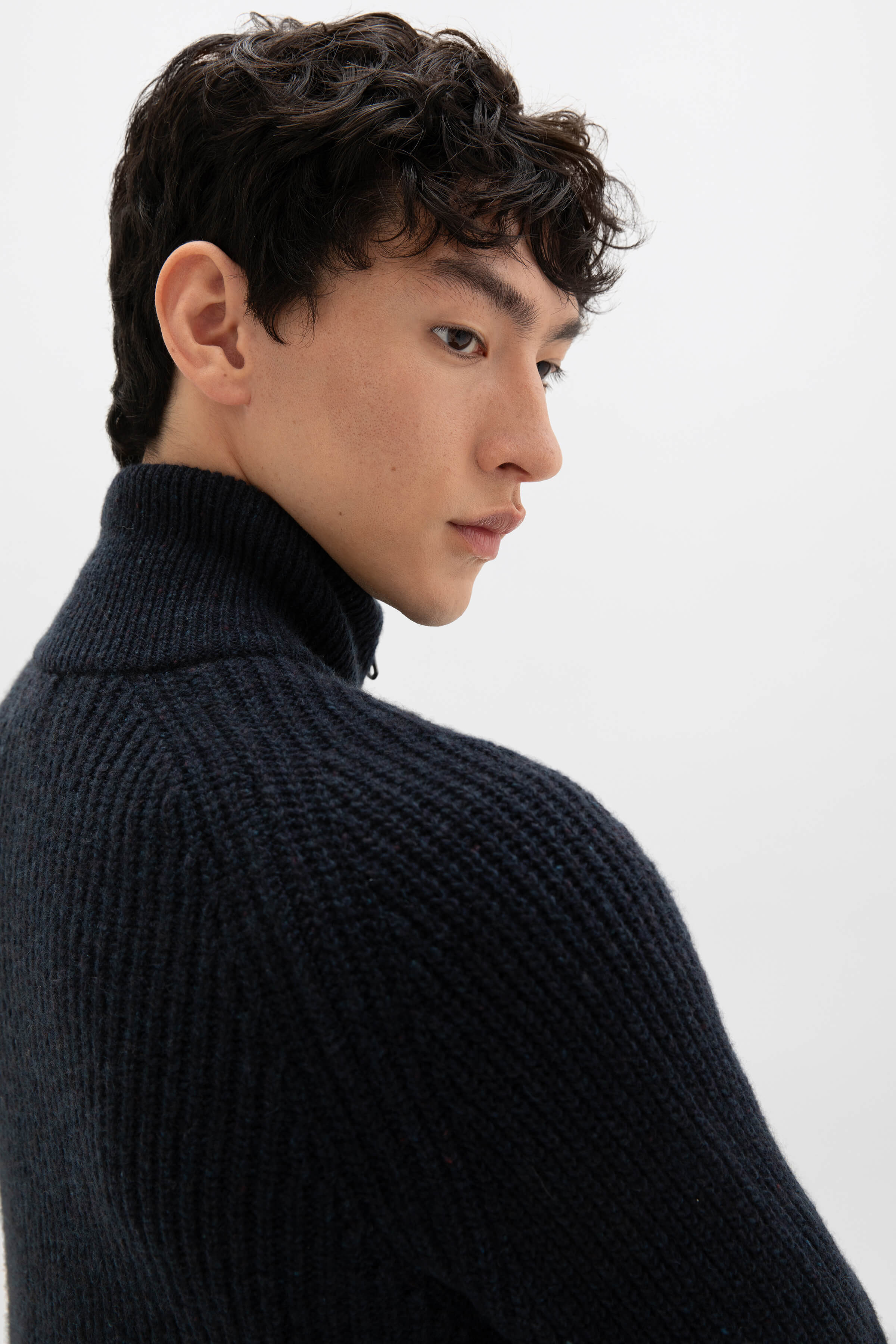 Donegal Cashmere Ribbed Navy Zip Cardigan - 4