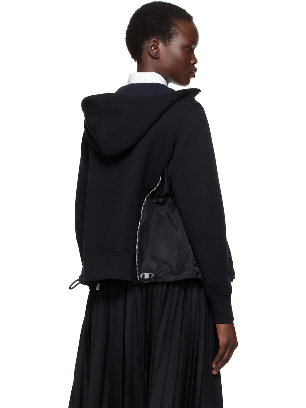 Black Sponge Sweat x Nylon Twill Hoodie - 3