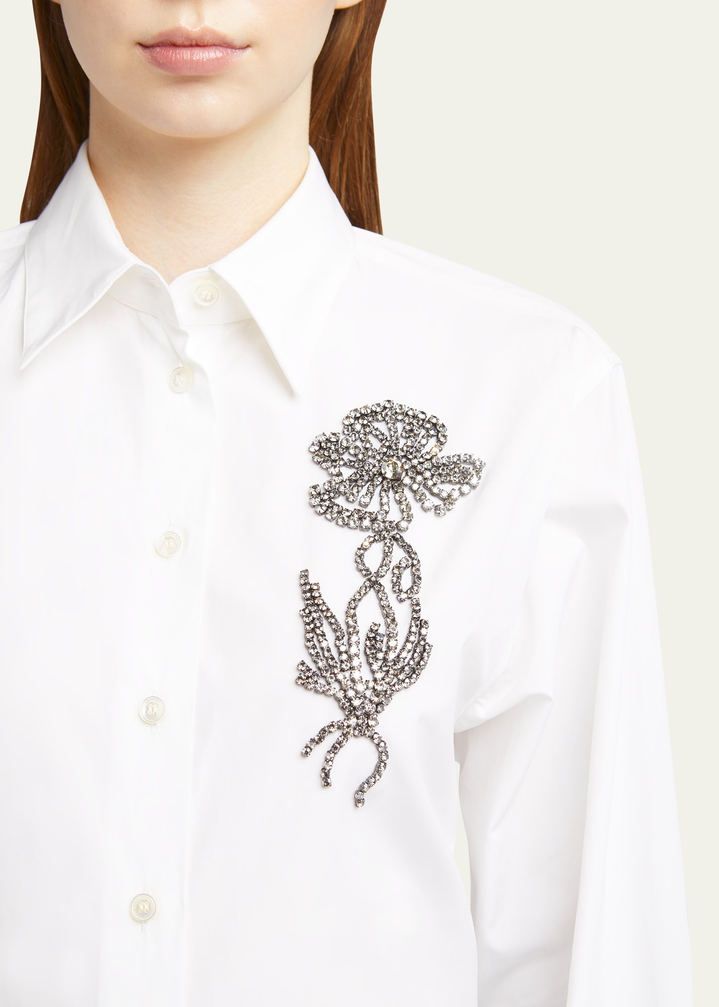 Crystal Floral Embroidered Long-Sleeve Blouse - 5