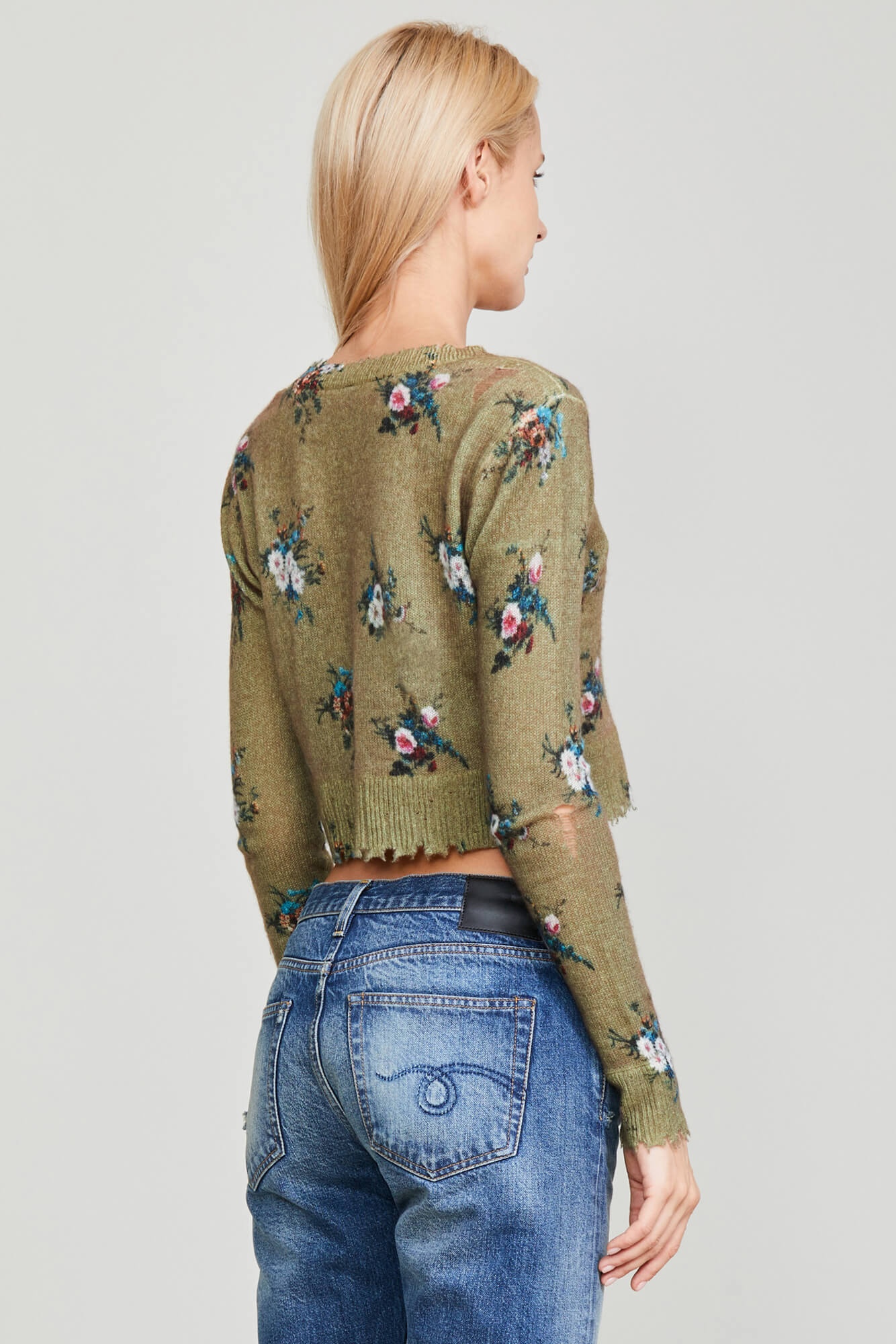 DISTRESSED CASHMERE BABY CARDIGAN - FLORAL ON OLIVE - 3