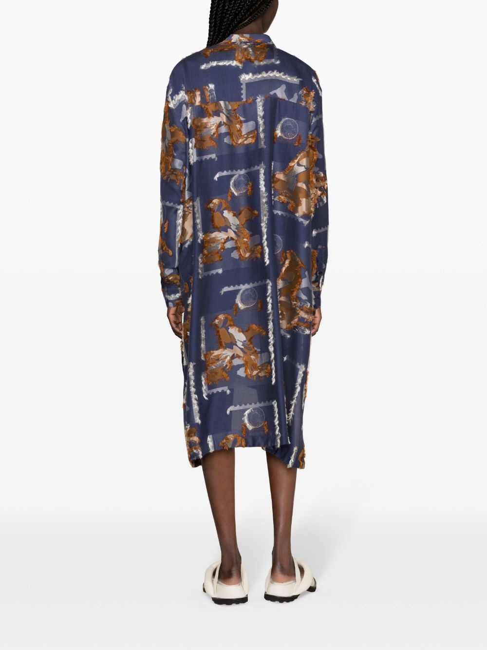 Tape bird-pattern midi dress - 4