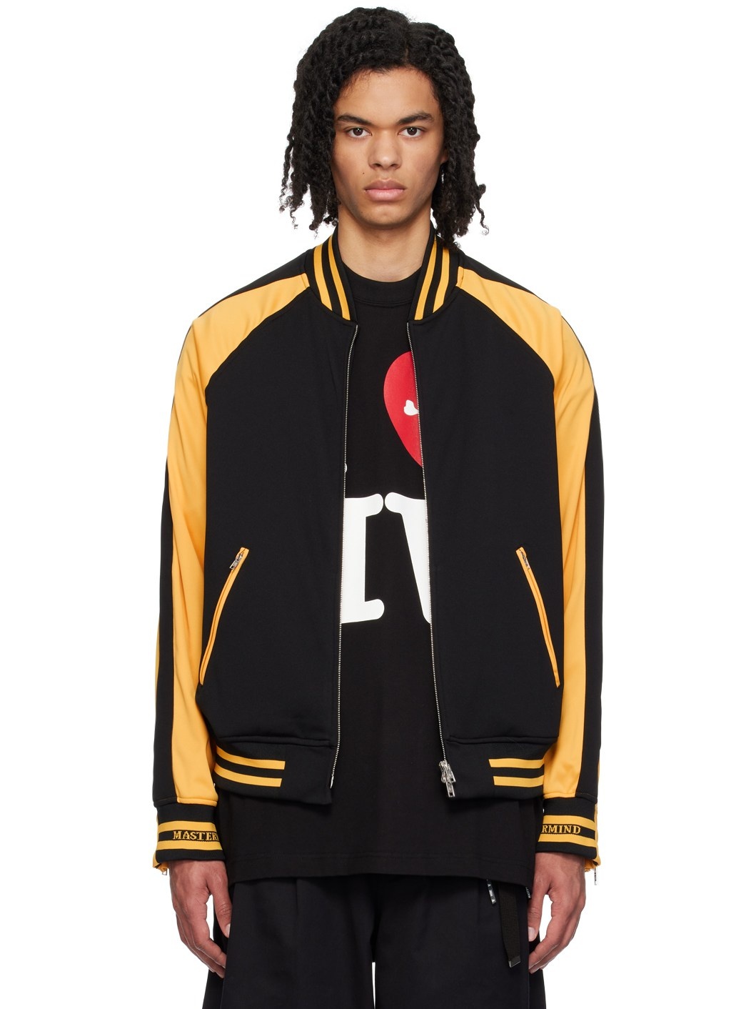 Black & Yellow Embroidered Bomber Jacket - 1