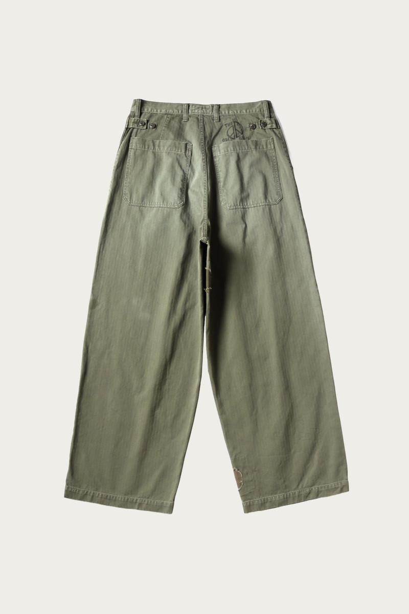 Kapital Herringbone FATIGUE Baggy Pants (RUSHFILED Remake) - Khaki outlook