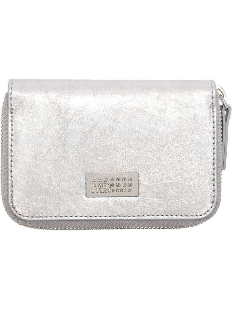Silver Numeric Leather Zip Wallet 1