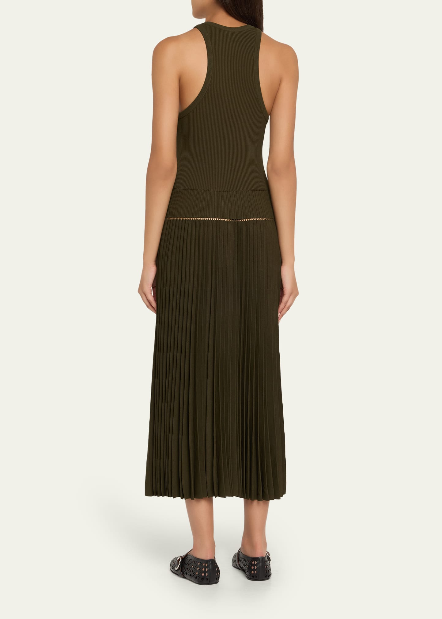 Sleeveless Drop-Waist Pleated Midi Dress - 3