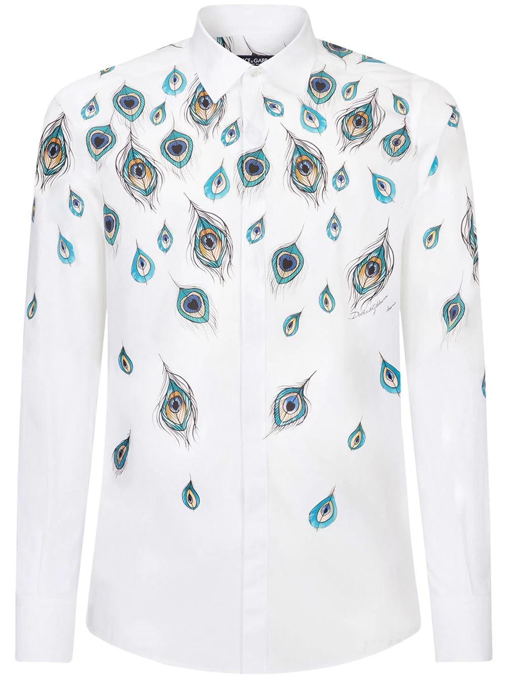 Peacock-print long-sleeve shirt - 1