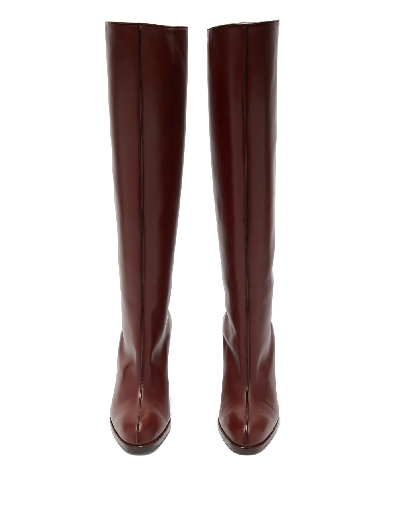 Piped knee-high leather boots - 5