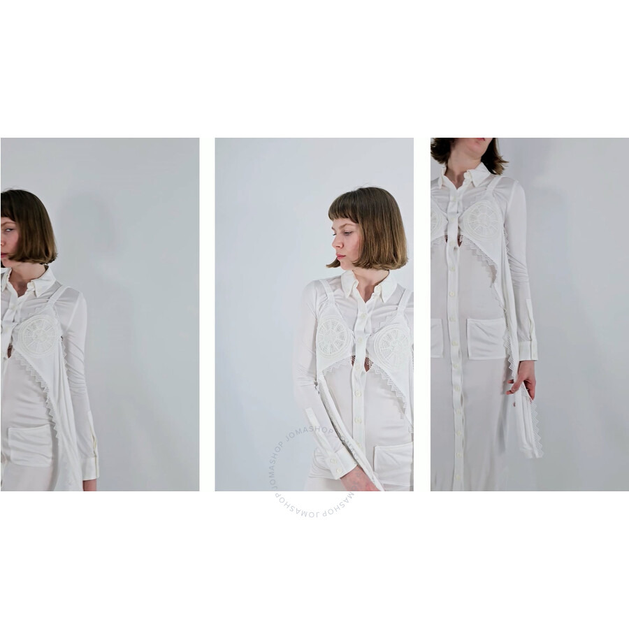 Burberry Long-Sleeved Button-Up Dress Openwork Inserts - 3
