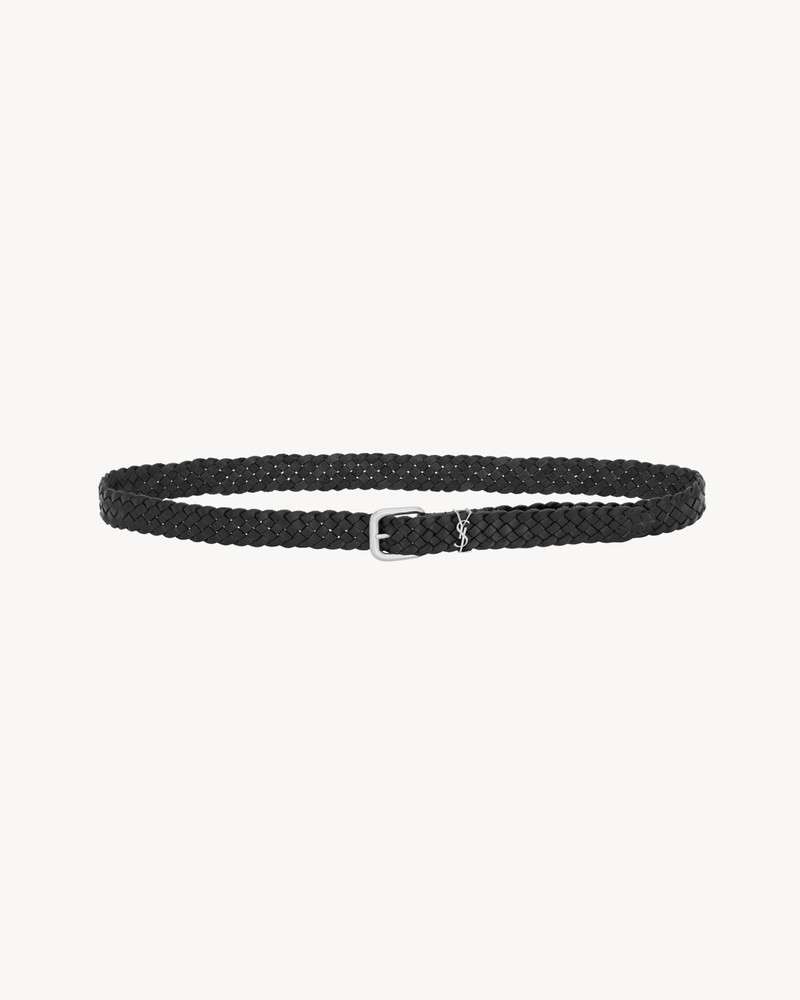 SAINT LAURENT CASSANDRE RECTANGULAR BUCKLE BELT IN WOVEN LEATHER outlook