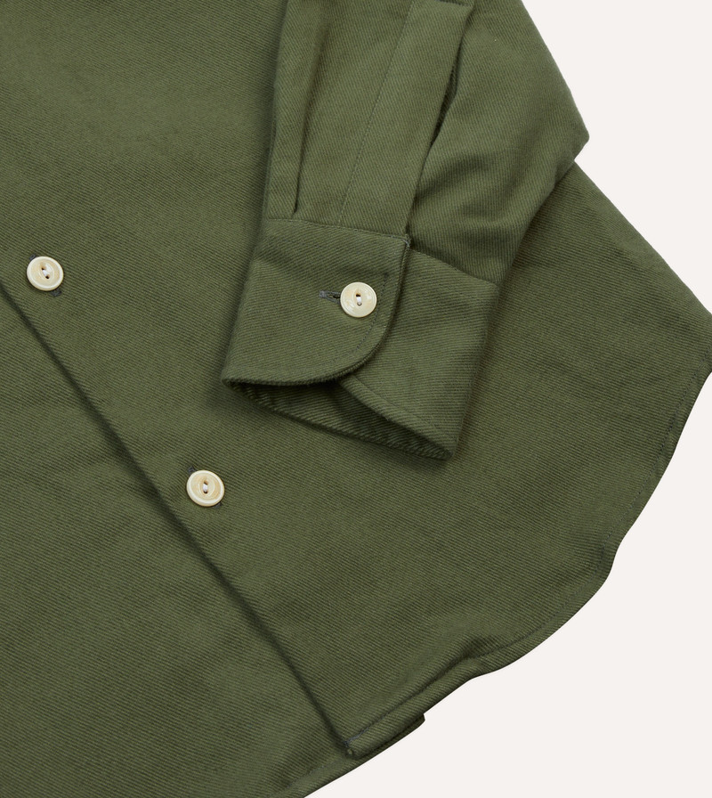 Olive Brushed Cotton Twill Two-Pocket Camp Collar Work Shirt 5