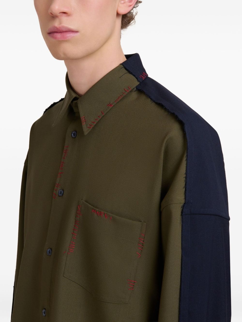 contrast-sleeve button-up shirt - 3