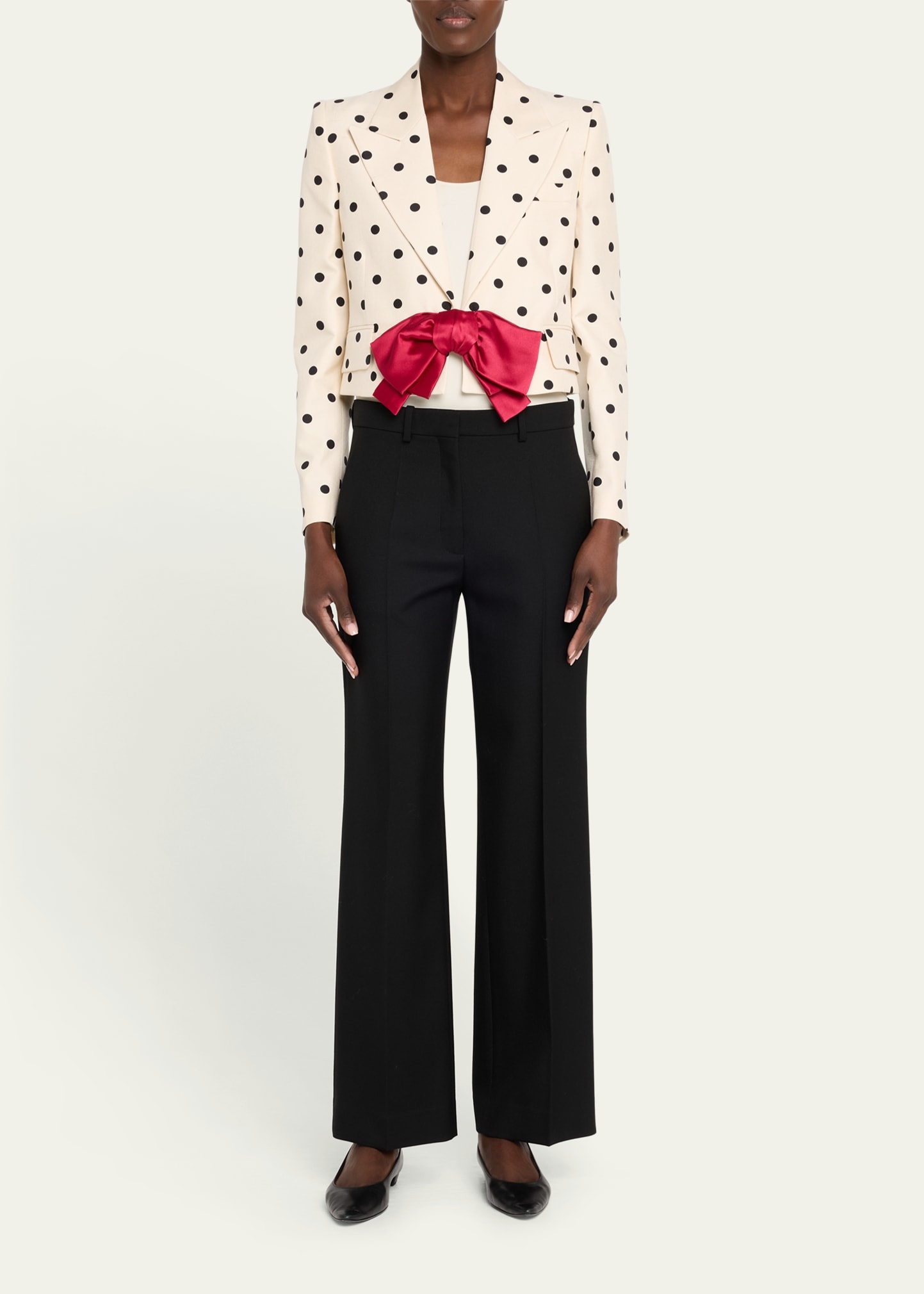 Polka-Dot Crop Blazer With Bow - 2