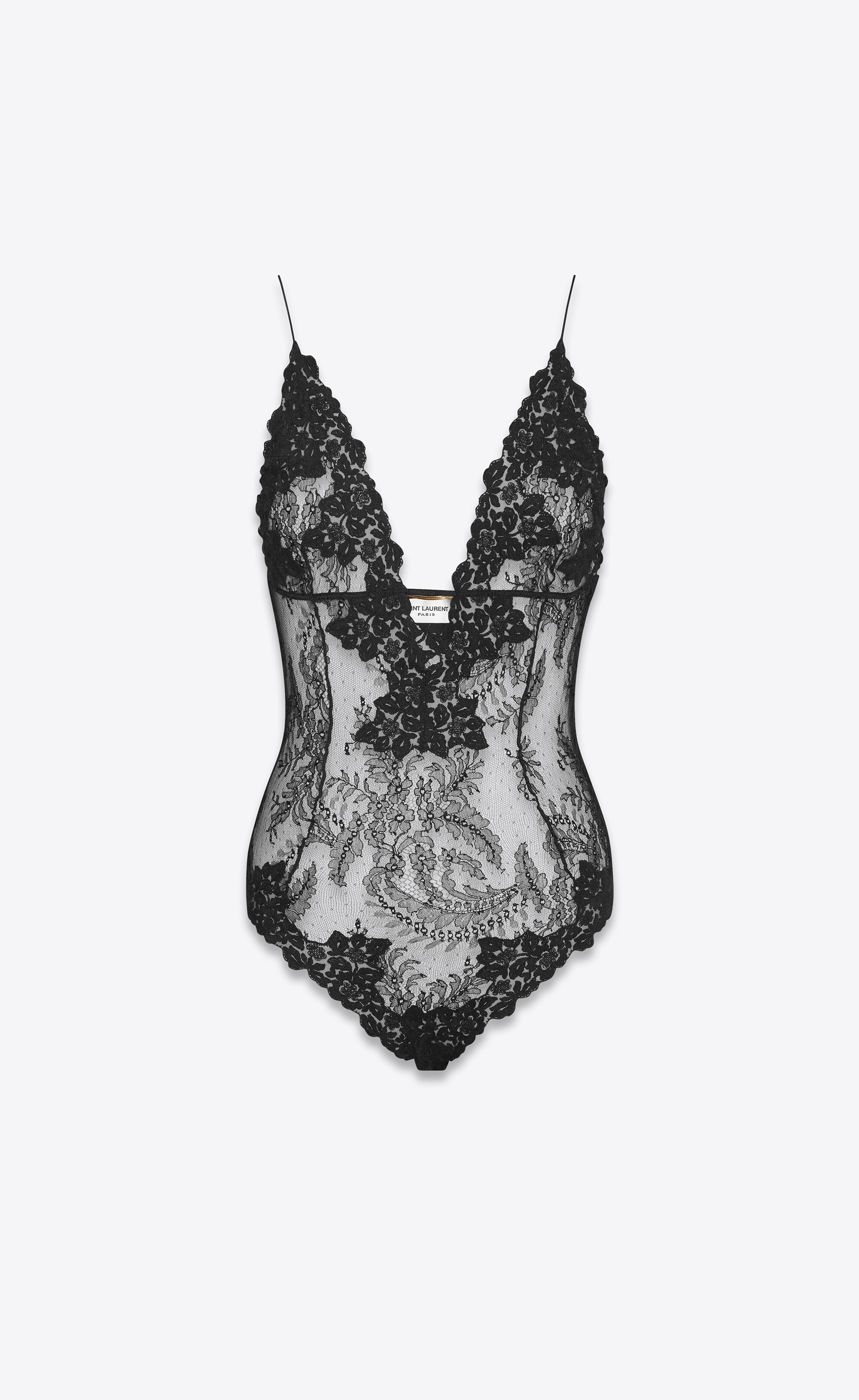 plunging v-neck bodysuit in fern medallion lace - 1