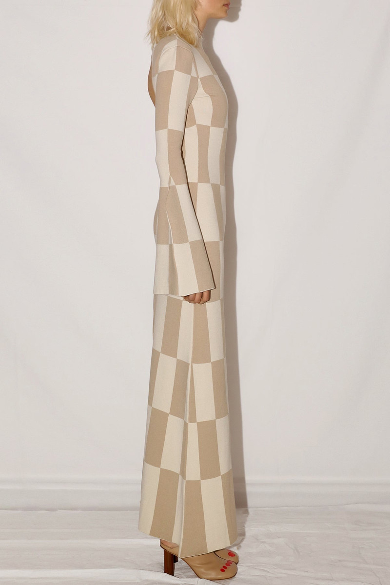 MAXI KNIT CHECK DRESS IVORY BEIGE 3