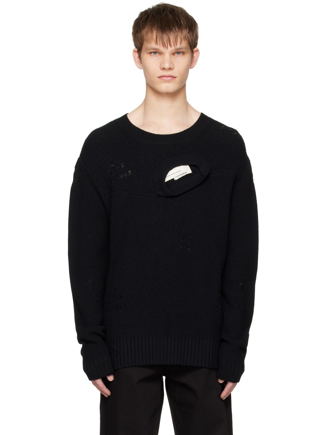 Black Distressed Sweater - 1