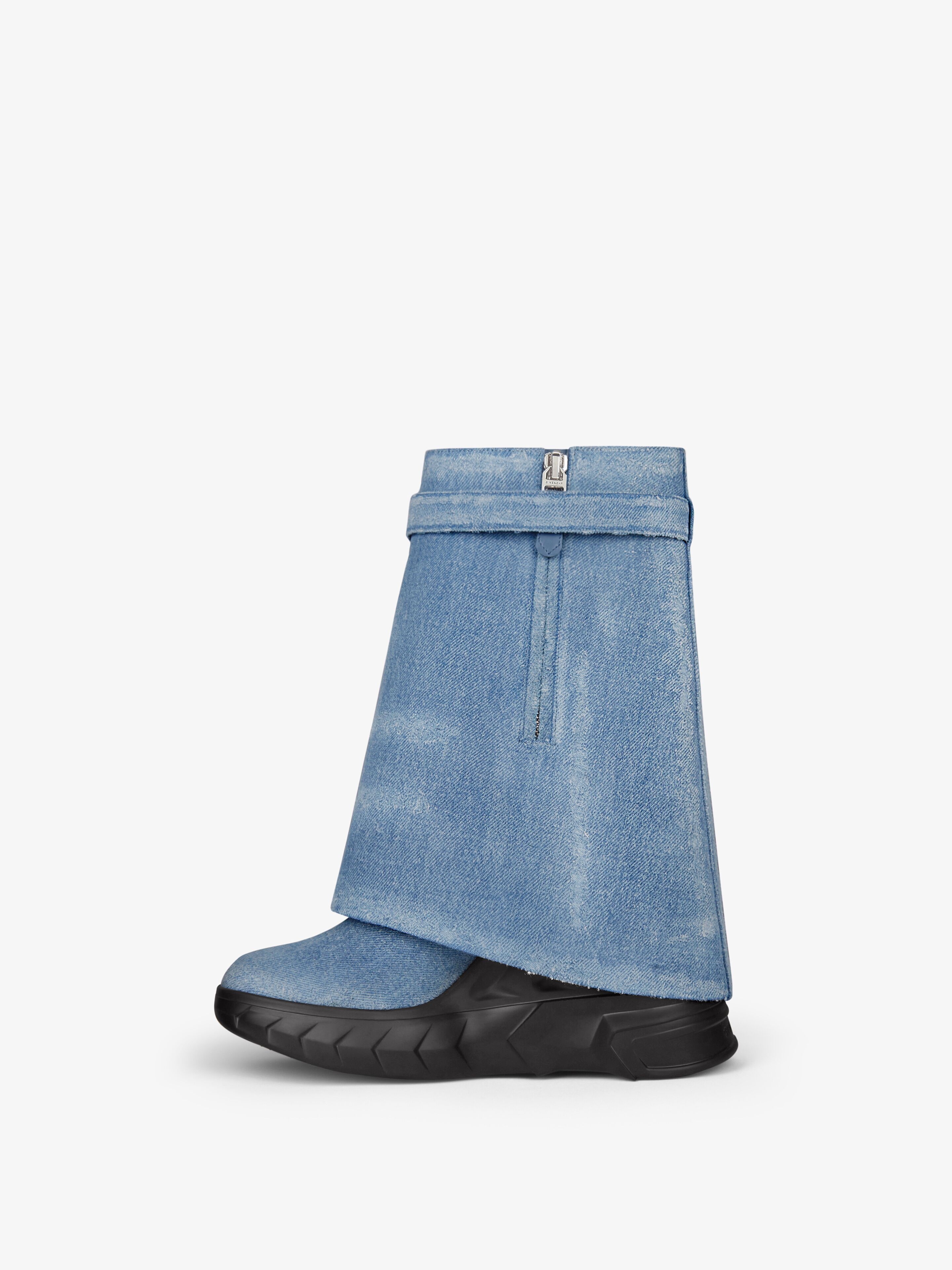 SHARK LOCK BIKER ANKLE BOOTS IN DENIM - 5