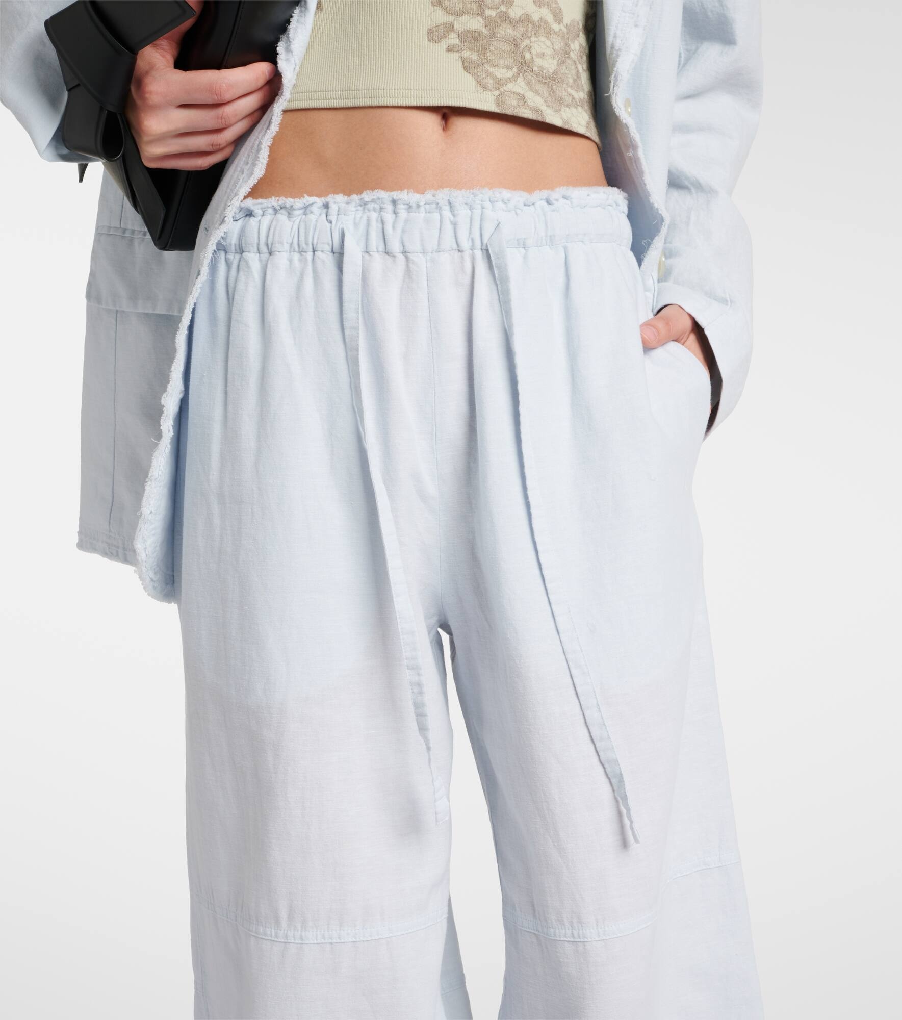 Mid-rise cotton and linen wide-leg pants - 4