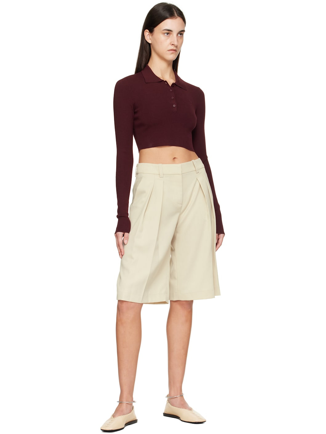 Beige Bilbao Pleated Bermuda Shorts - 4