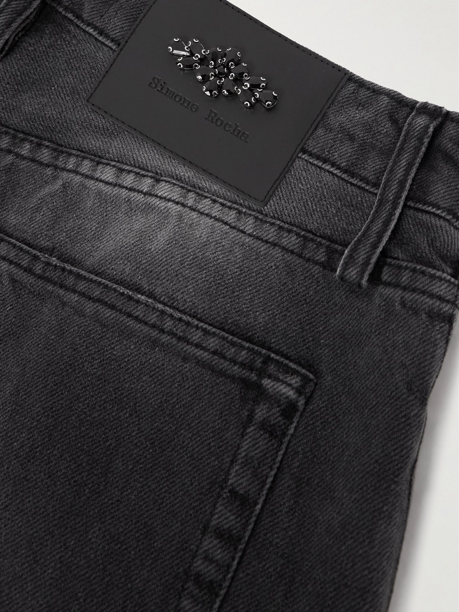 Crystal-embellished distressed wide-leg jeans Black - 6