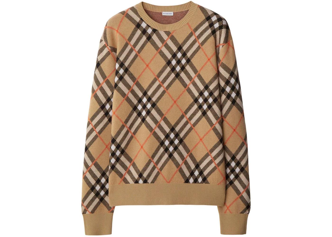 Burberry Essentials WW Long Sleeve Crew Top Sand Ip Check - 1