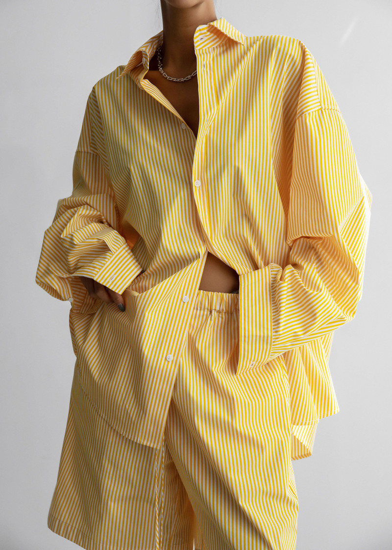 Rimini Oversized Poplin Shirt - Yellow/White Stripe 6