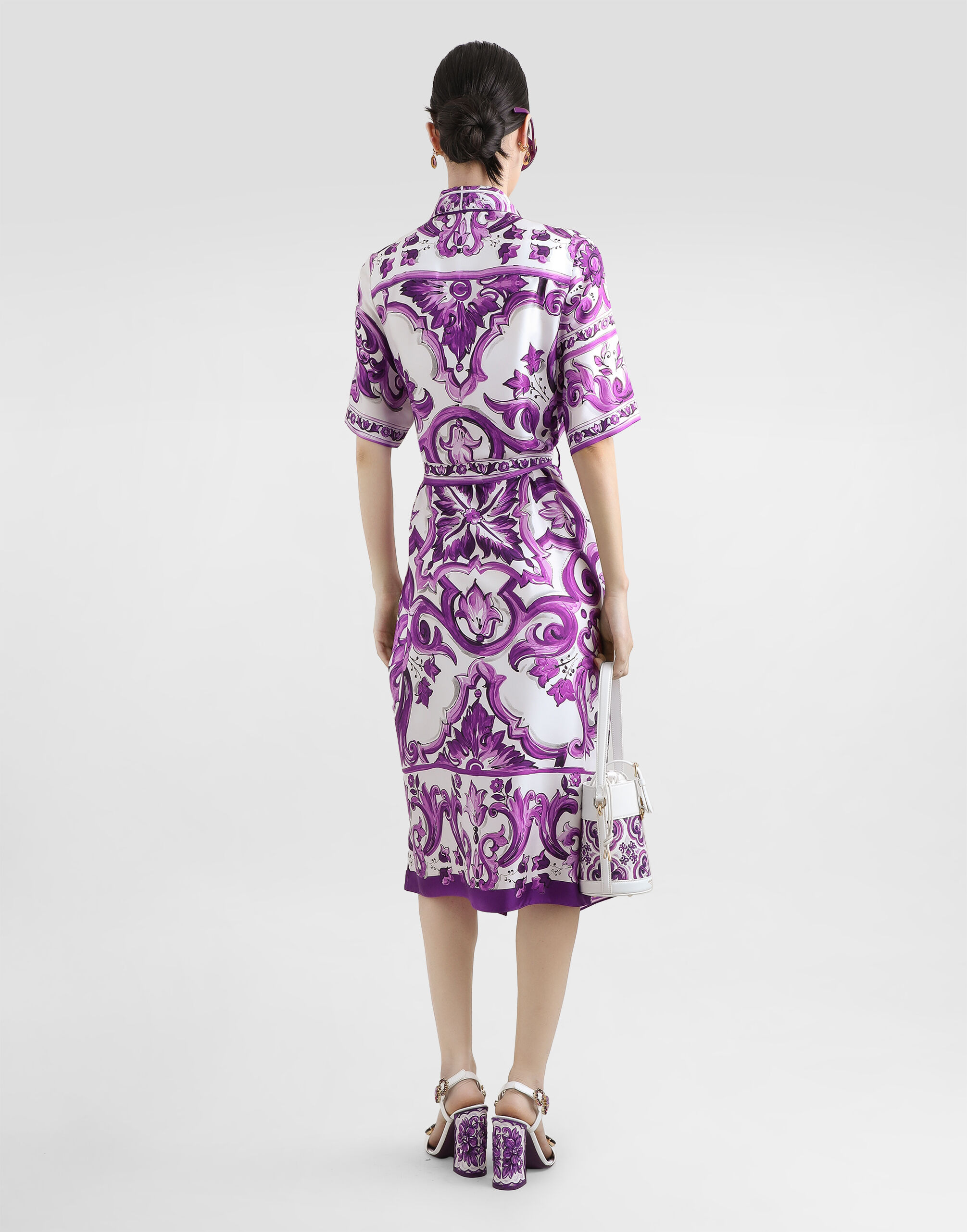 Majolica-print twill shirt dress - 3