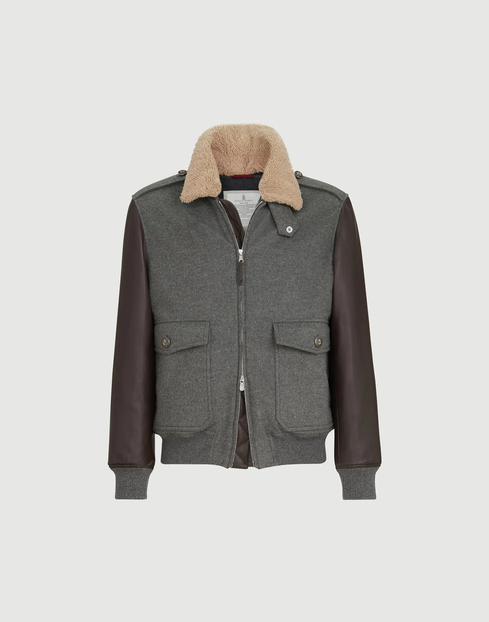 Bonded cashmere beaver cloth and nappa leather bomber jacket with Thermore® padding and detachable - 1