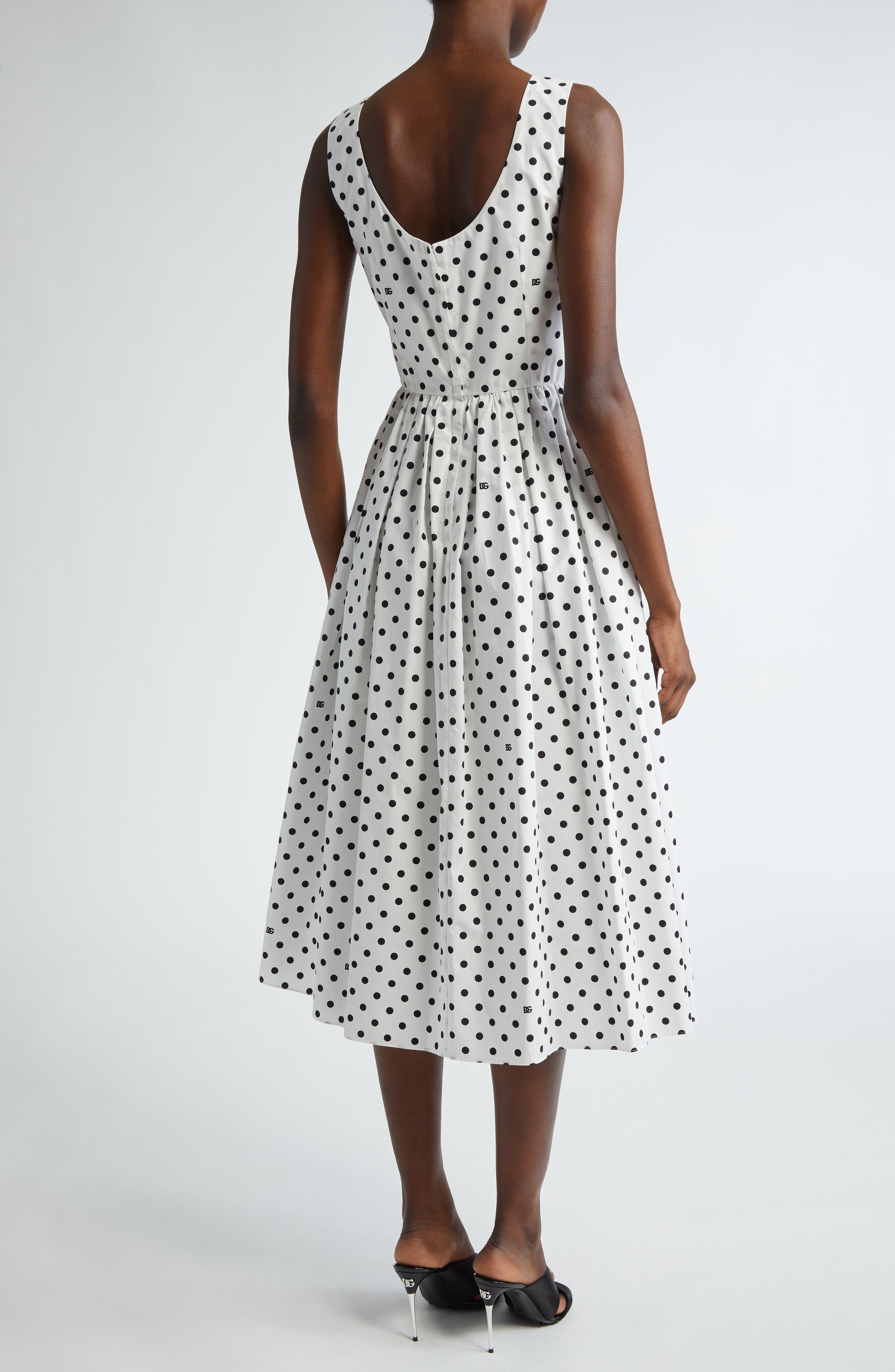Dolce&Gabbana Polka Dot Sleeveless Cotton Midi Dress in Black/White at Nordstrom - 2