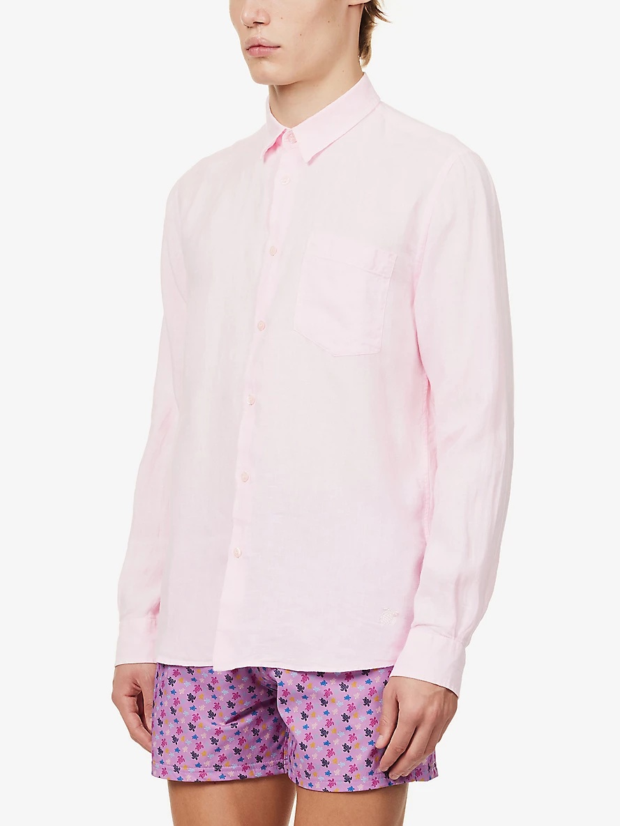 Caroubis brand-embroidered linen shirt - 3