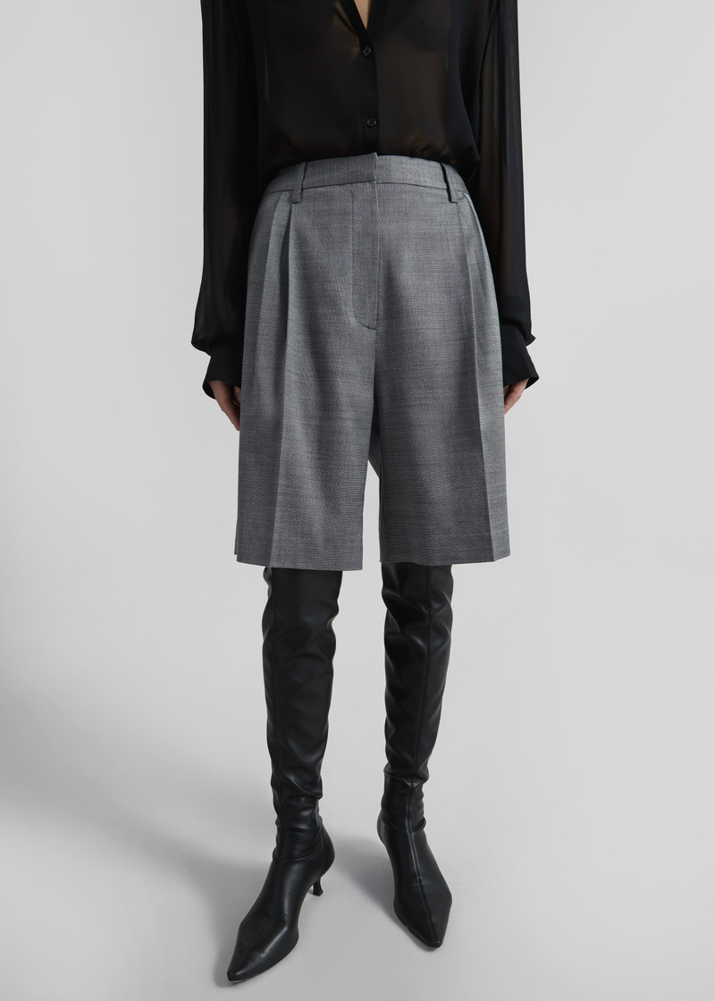 Marfa Pleated Bermuda Shorts - Grey Melange 8