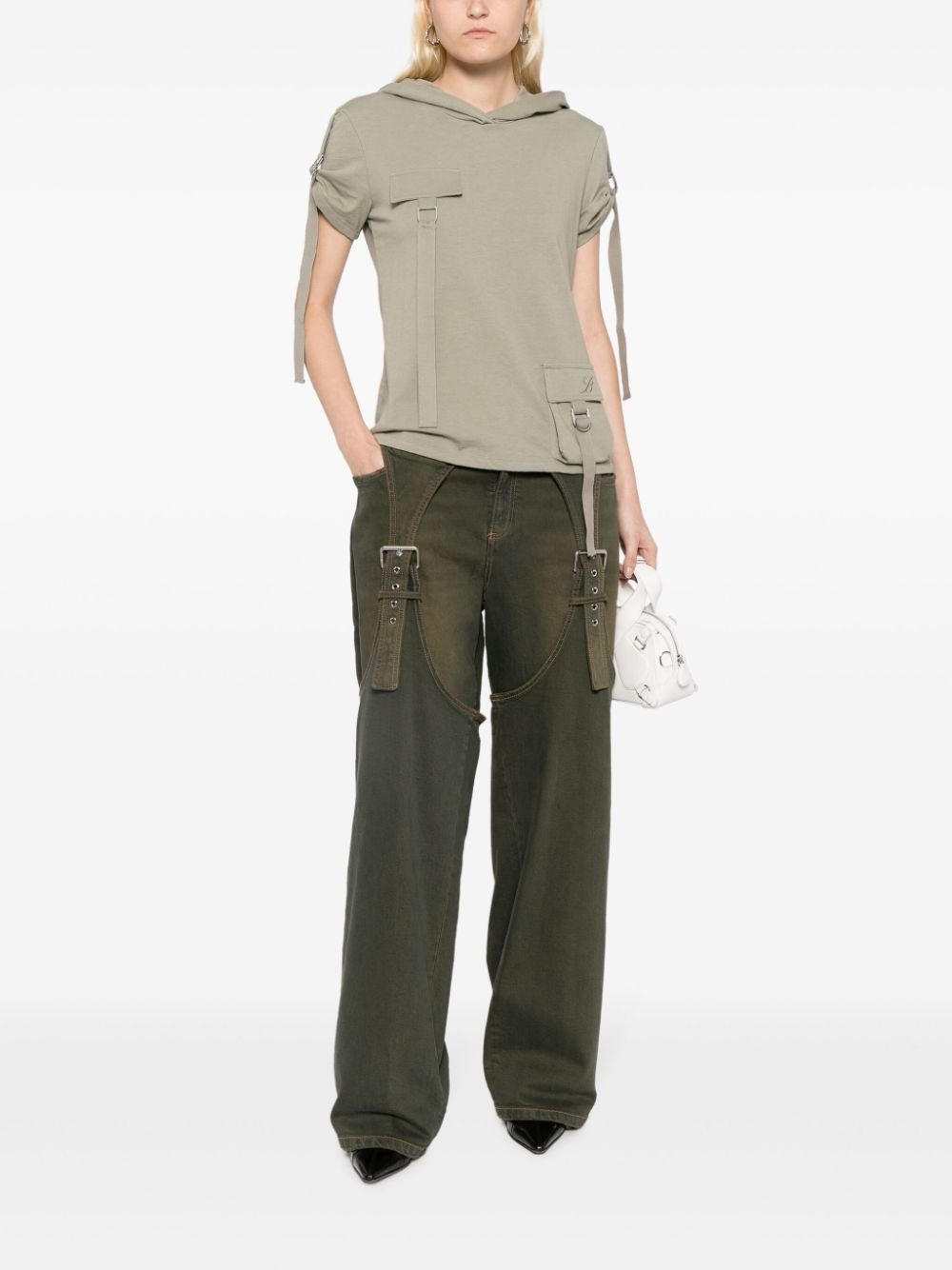 logo-embroidered layered-effect jeans - 2