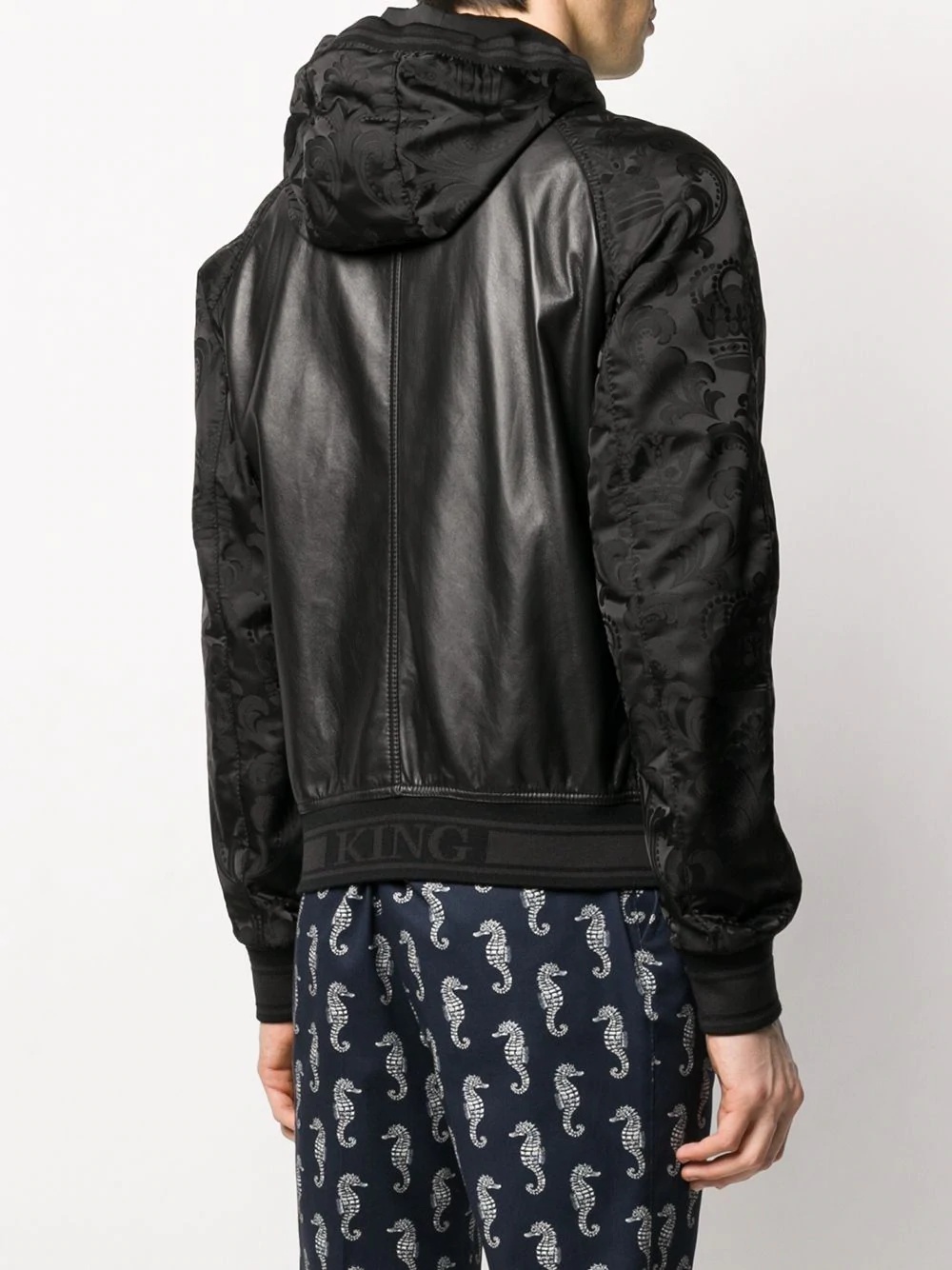 baroque print leather jacket - 4