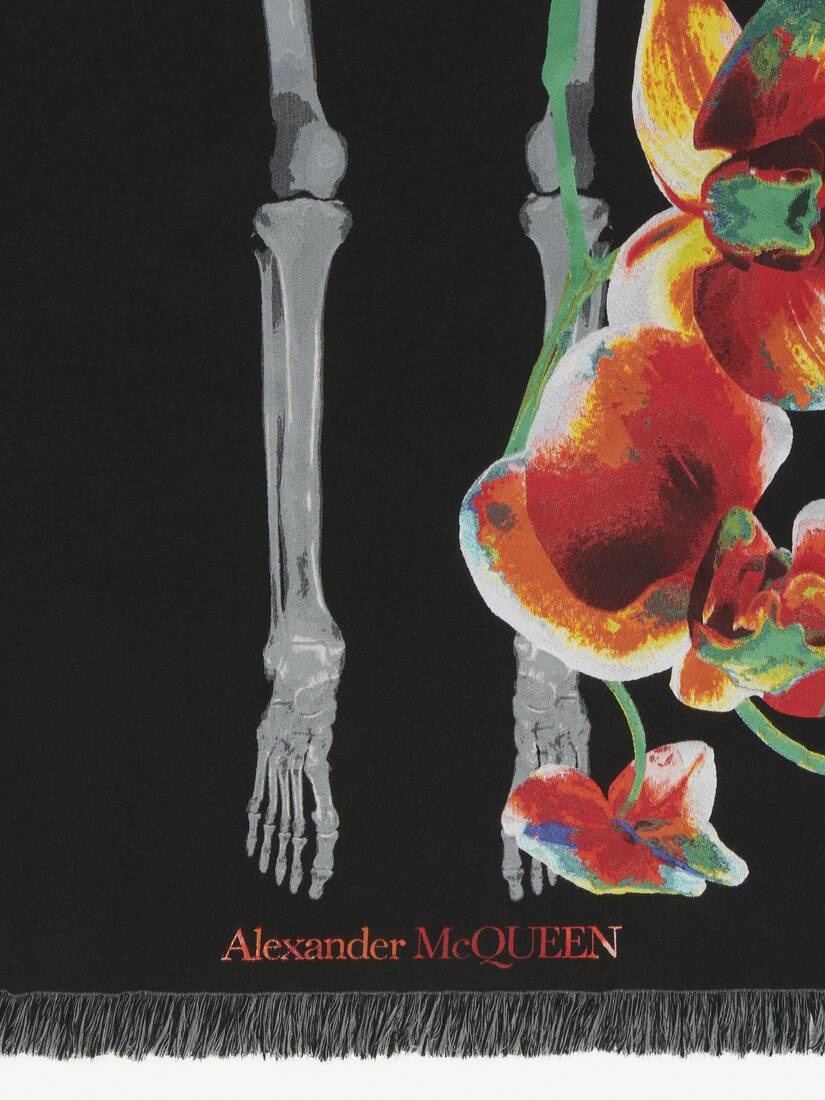 Women's Orchid Skeleton Stole in Black/red - 3