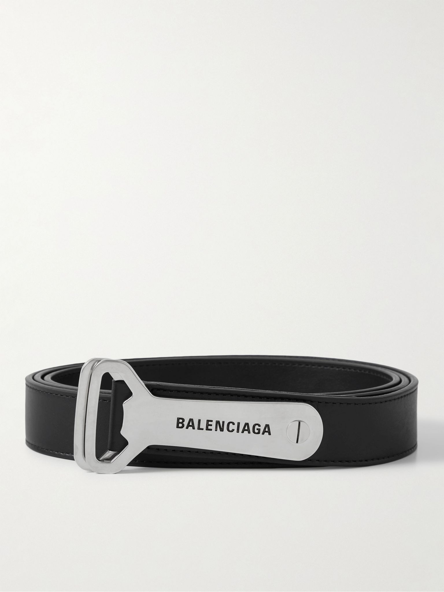 Bottle Opener 3cm Embellished Leather Belt Black - 1
