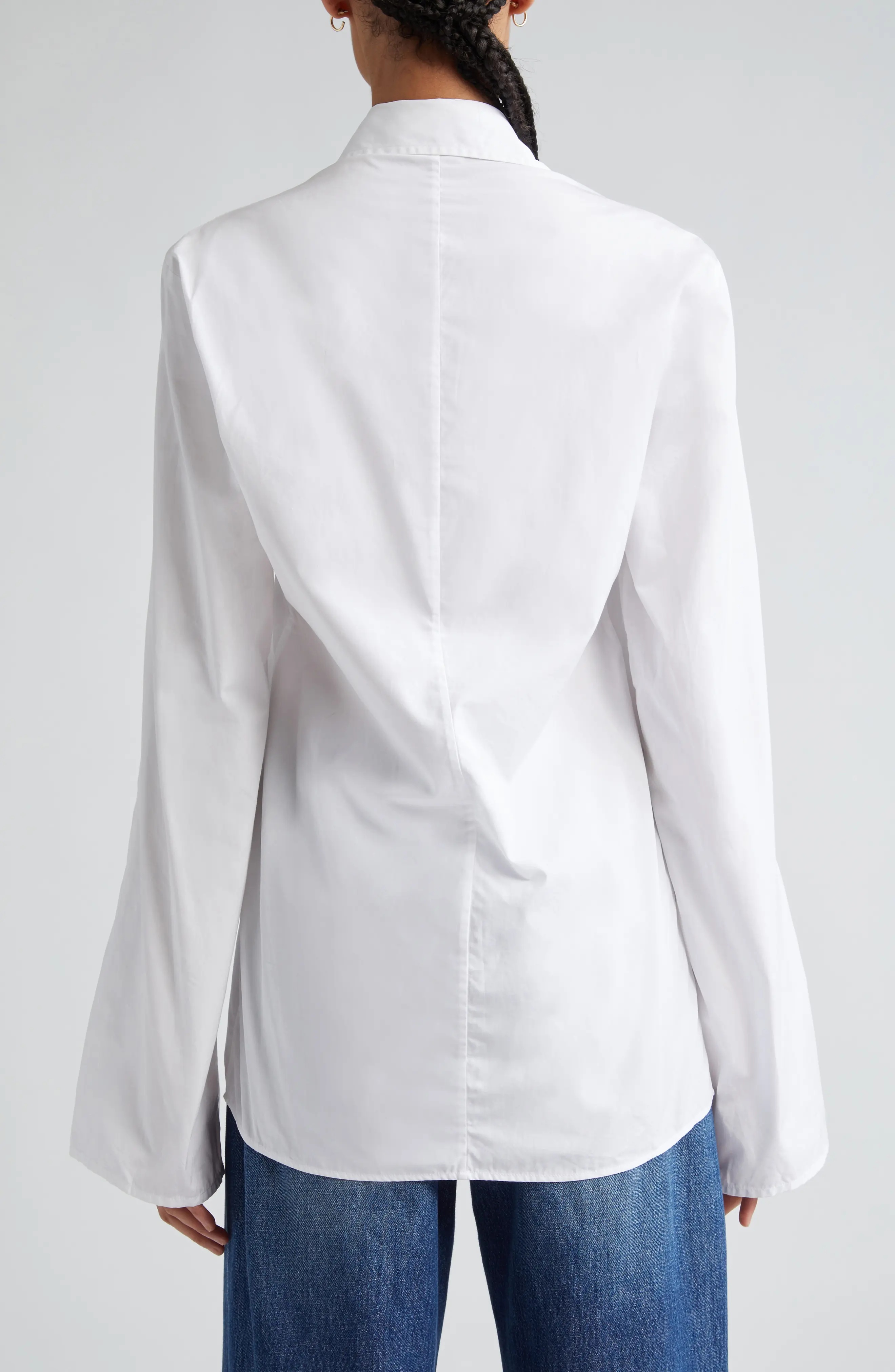 Fluted Sleeve Organic Cotton Poplin Button-Up Shirt - 3