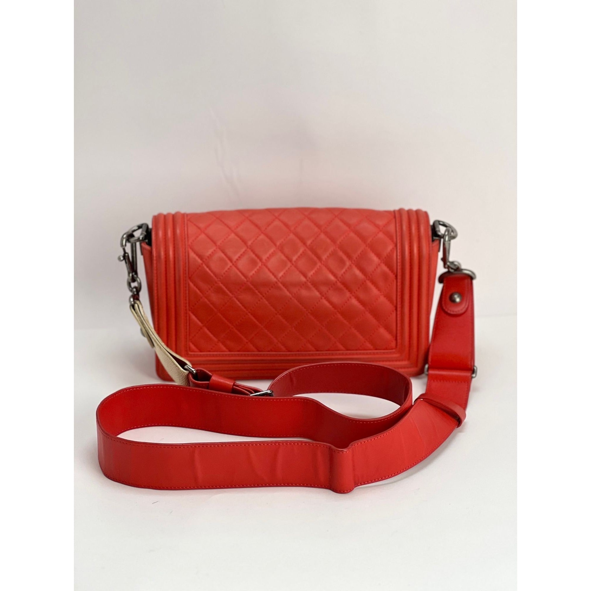 CHANEL Lambskin Quilted Medium Boy Red Flap Bag - 2