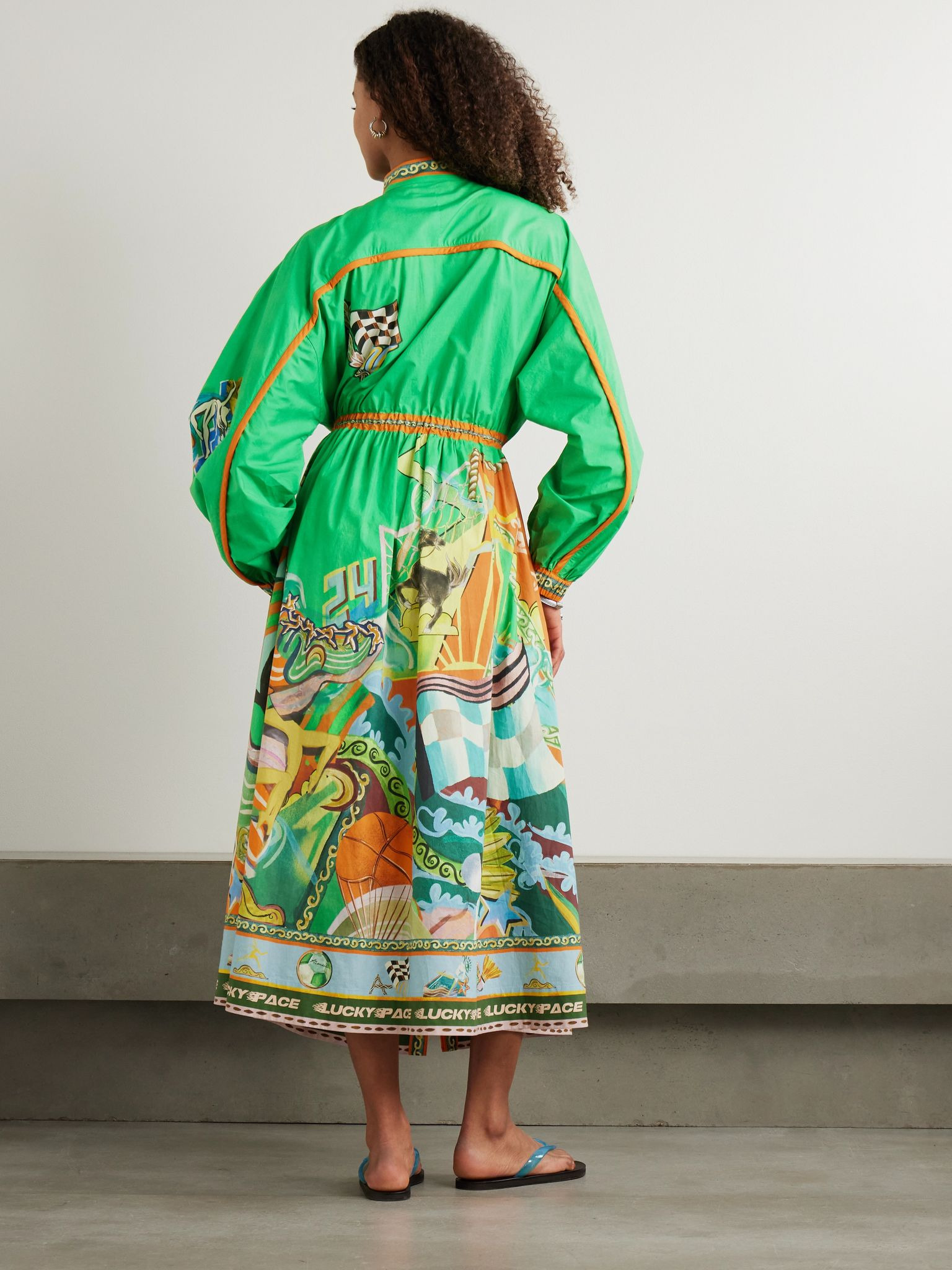 Lucky Pace printed organic cotton-poplin midi shirt dress Green - 3