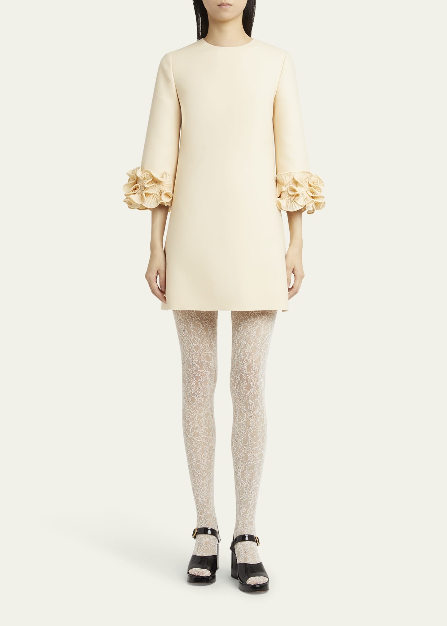 Ruffle Cuff Crepe Couture Short Dress - 2