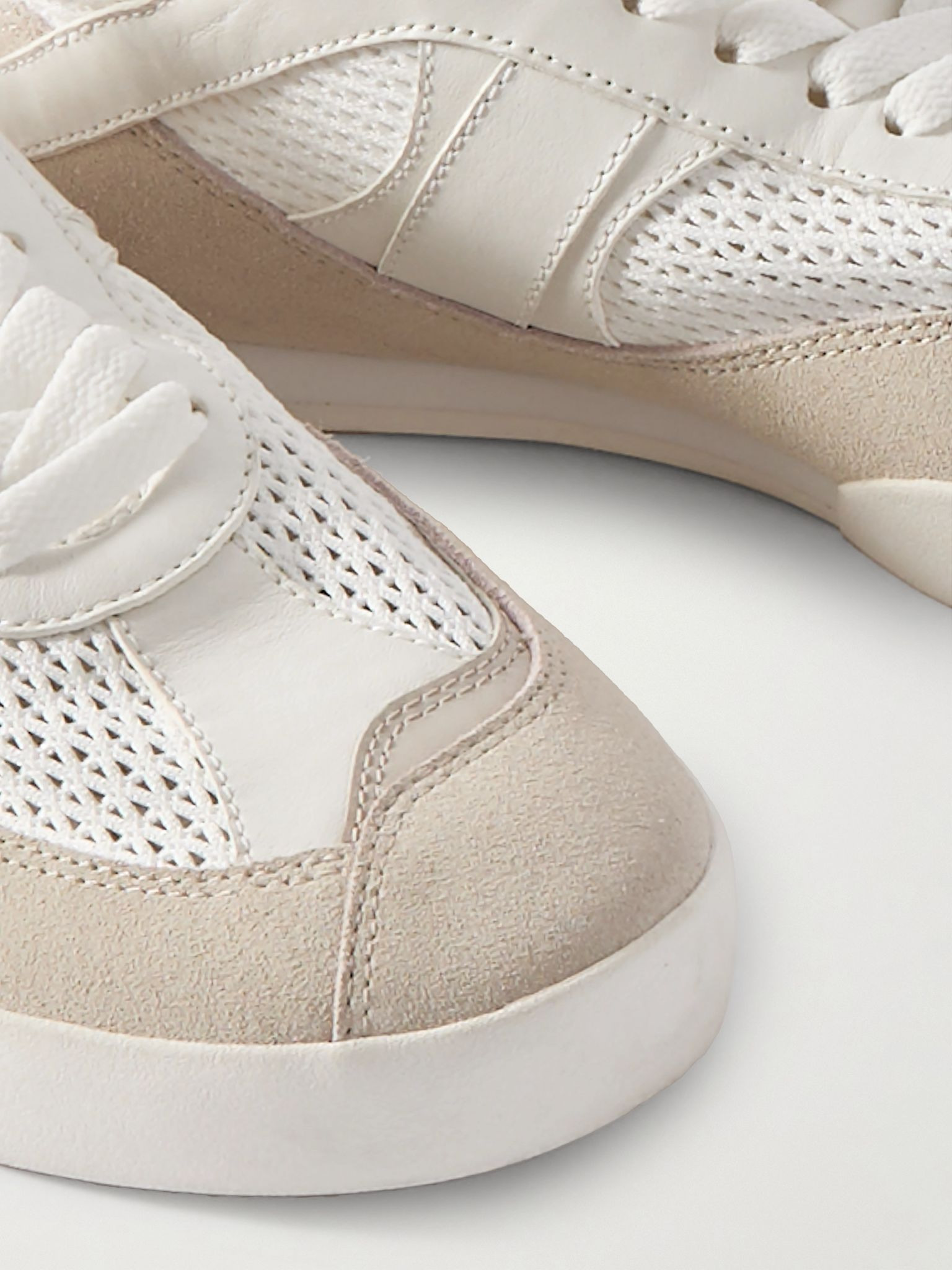 Kick suede, mesh and leather sneakers Cream - 4