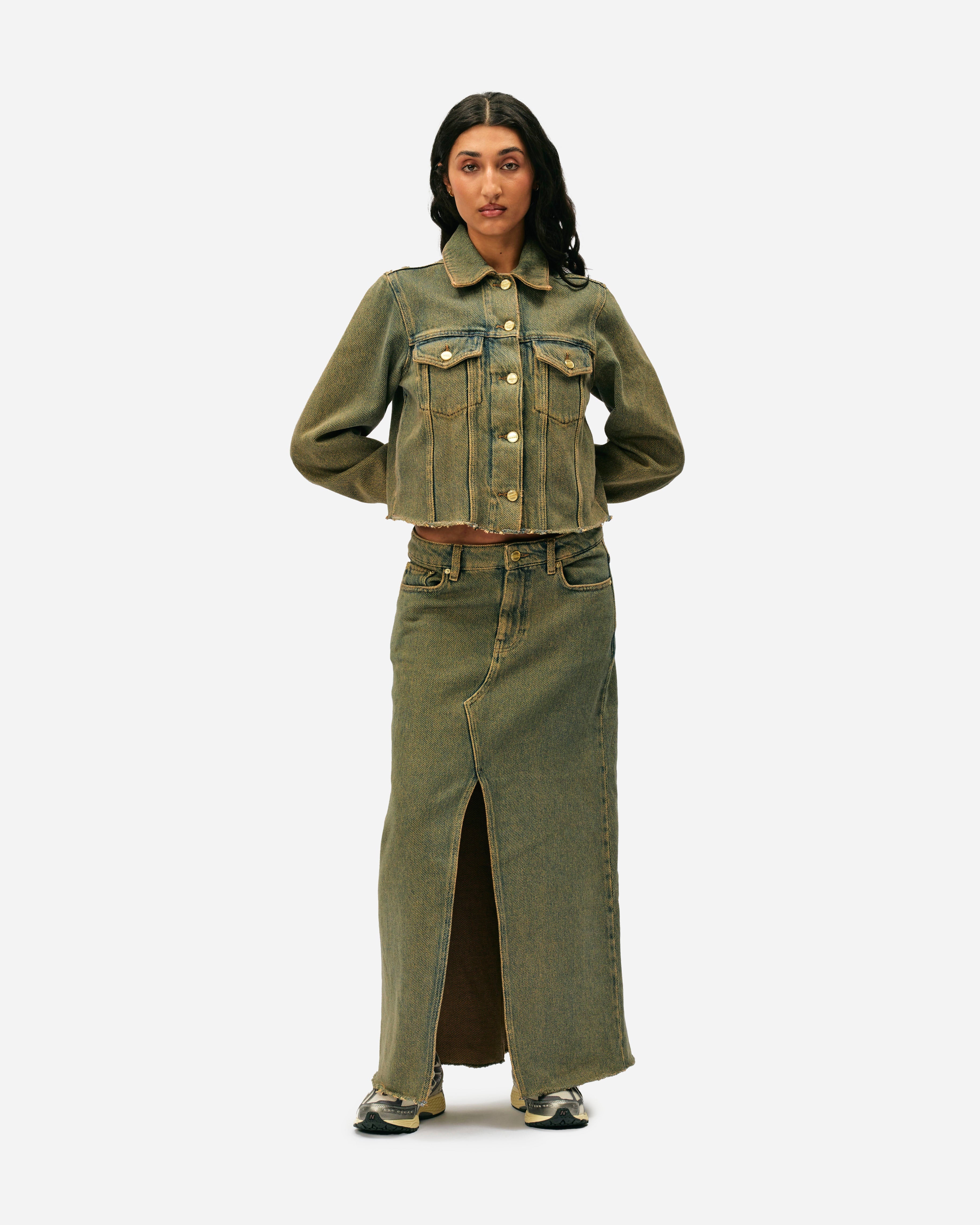 Overdyed Heavy Denim Maxi Skirt - 2
