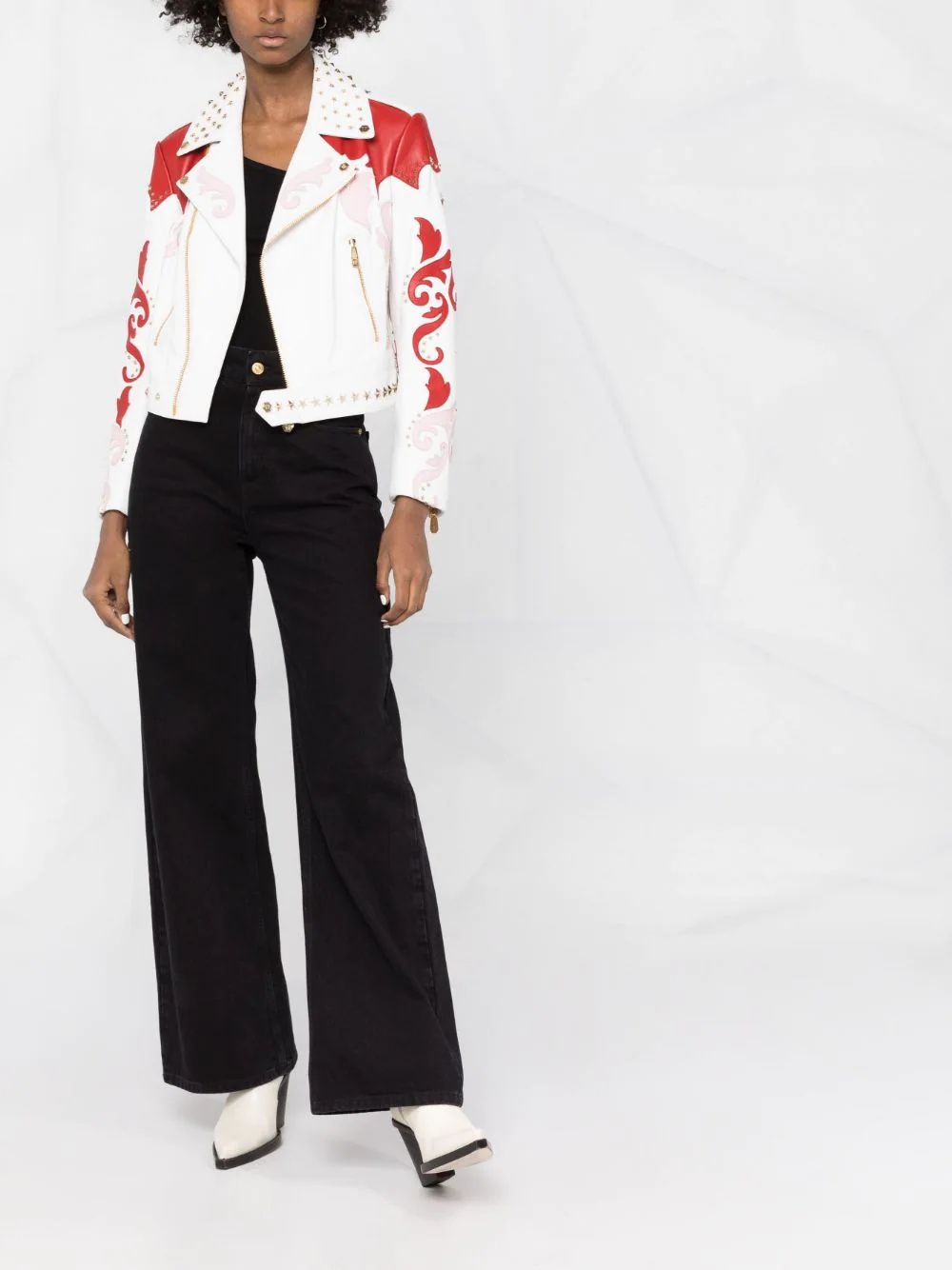 cowboy intarsia leather jacket - 2