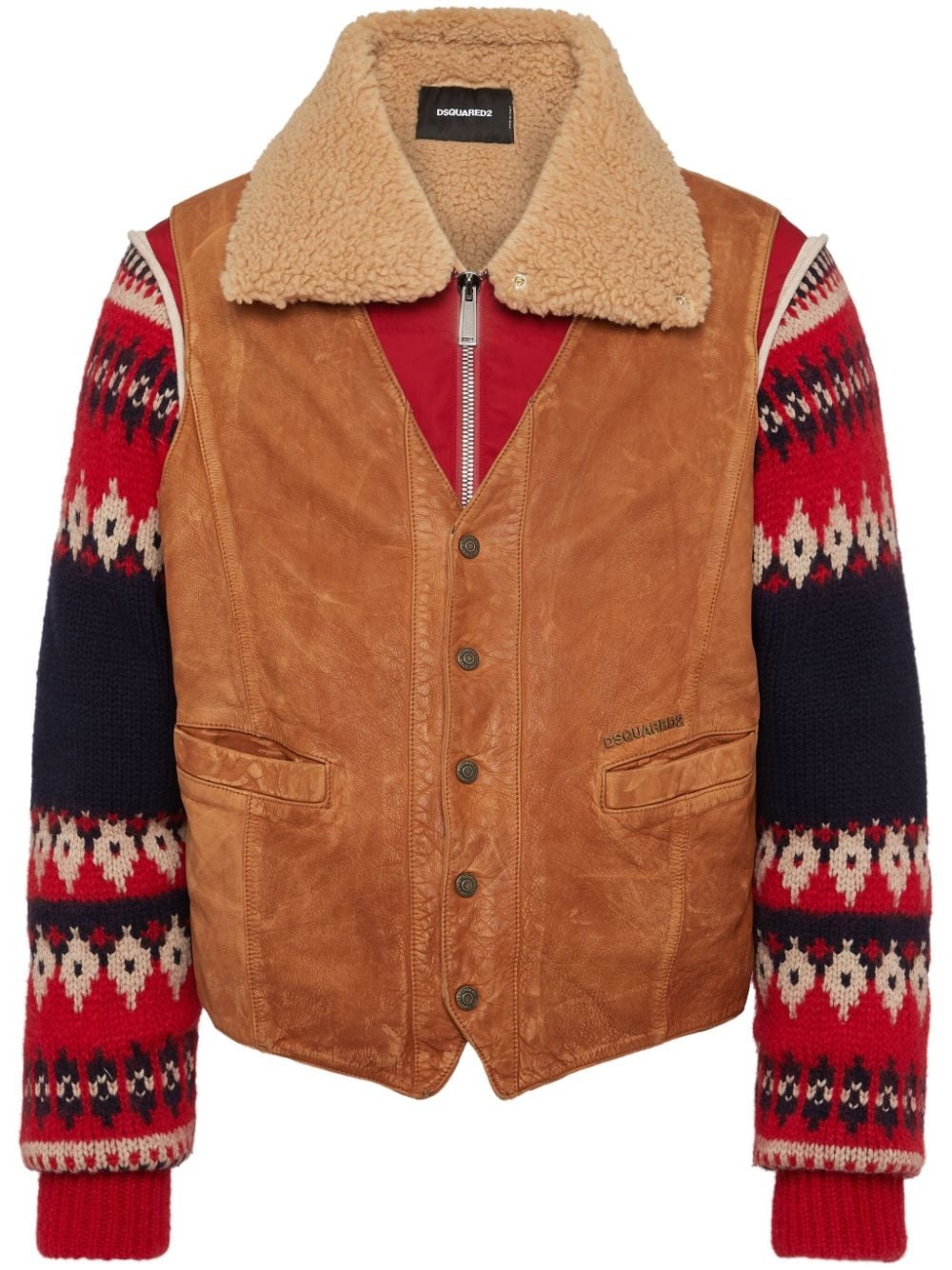 knitted-sleeves suede jacket - 1